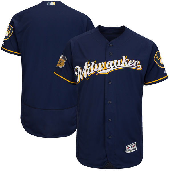 2017 MLB Milwaukee Brewers Blank Blue Jerseys->new york mets->MLB Jersey